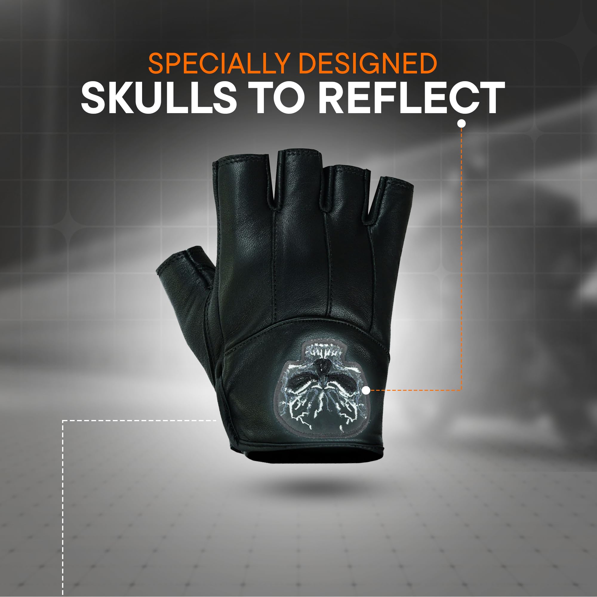 Daniel Smart - Guanti da moto in pelle con teschio riflettente e punta delle dita touch screen