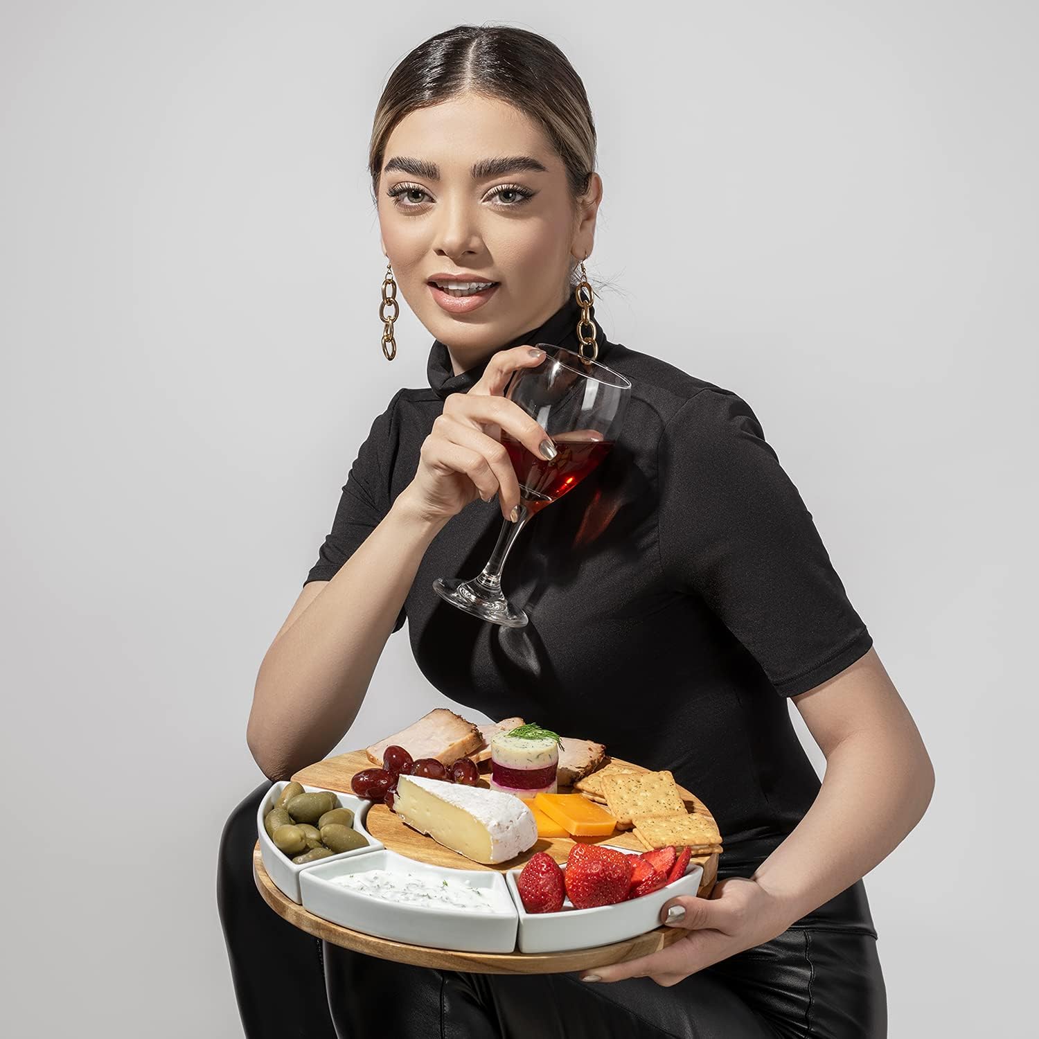 Hоttеѕt Sаlе Shanik Upgraded Cheese Cutting Board Set, Acacia Wood Charcuterie Board Set, Cheese Serving Platter, Cheese Board and Utensil Set, 3 Knives, Ceramic Bowls