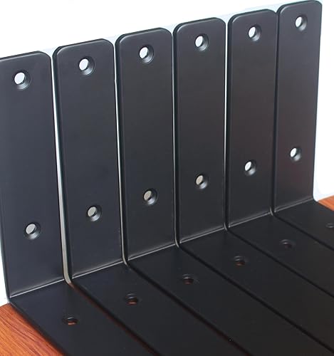 Miniatura 207 de Paquete de 4 soportes en L para estante, 8 pulg. largo x 6 pulg. alto x 1.5 pulg. ancho, grosor 03/64 pulg., soporte de hierro, metal, industrial