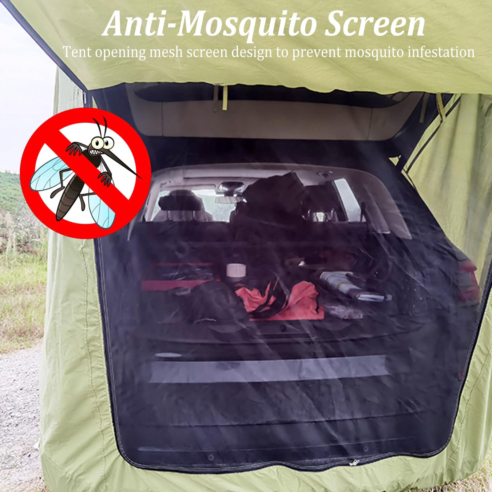 Tienda de campaña Trasera de Coche con mosquitera, protección Solar Impermeable toldos de Coche Tienda de campaña para SUV, toldo de Coche para Camping y Pesca con 2 Bolsas de Agua