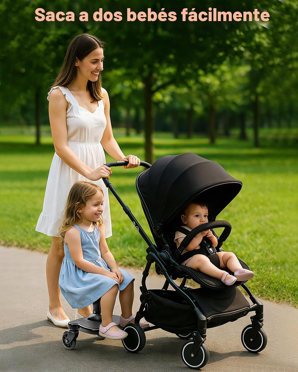 Vihir Patinete Carro Bebe Universal, Tabla de Cochecito con Asiento, Buggy Board Para el Segundo Niño, Accesorio Para Niños de 2 a 6 Nños (25 kg), Mejora total