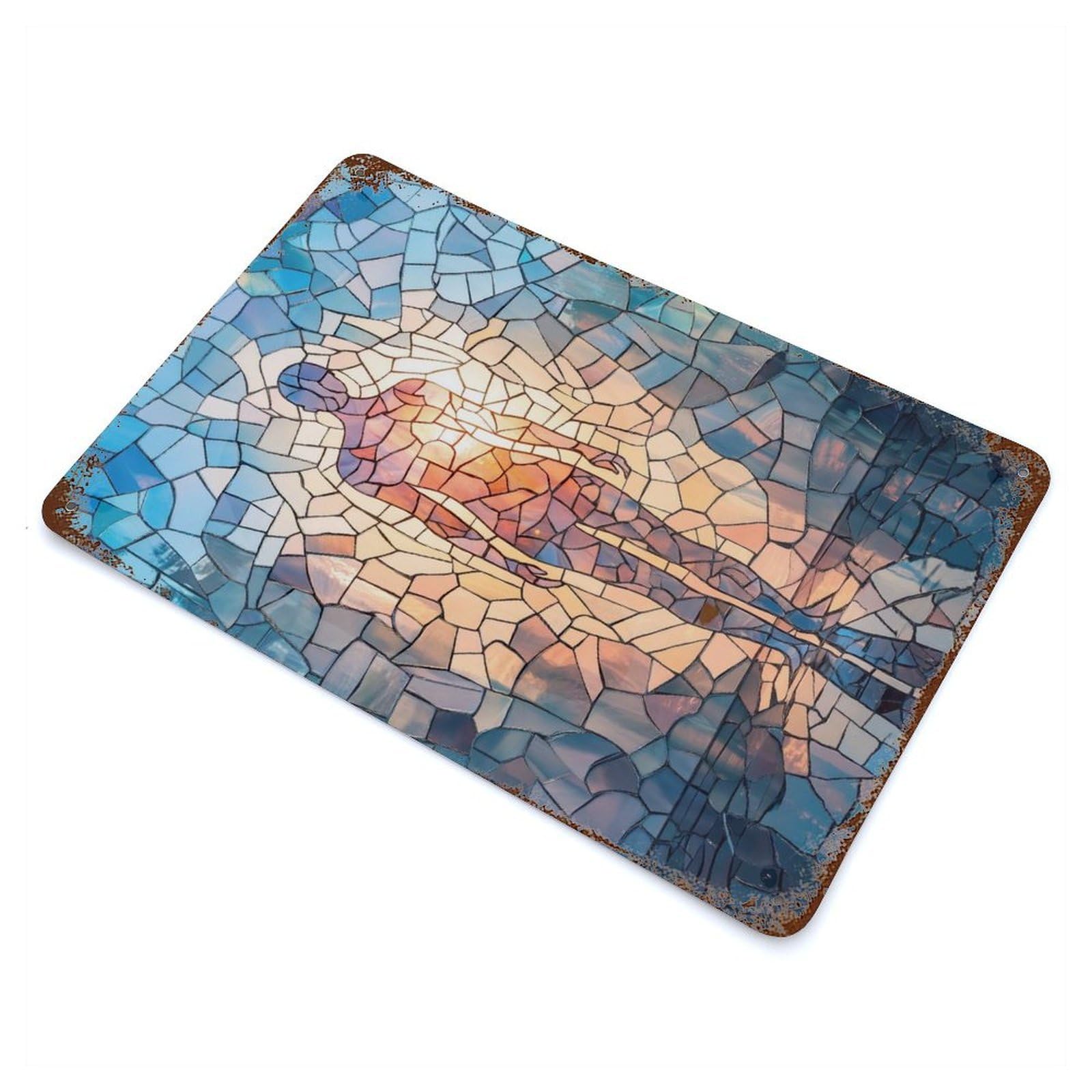 Mosaic Human Figure Decorative Tin Sign 11.8"x7.9", Old School Wall Decor for Garage, Pub Or Kitchen