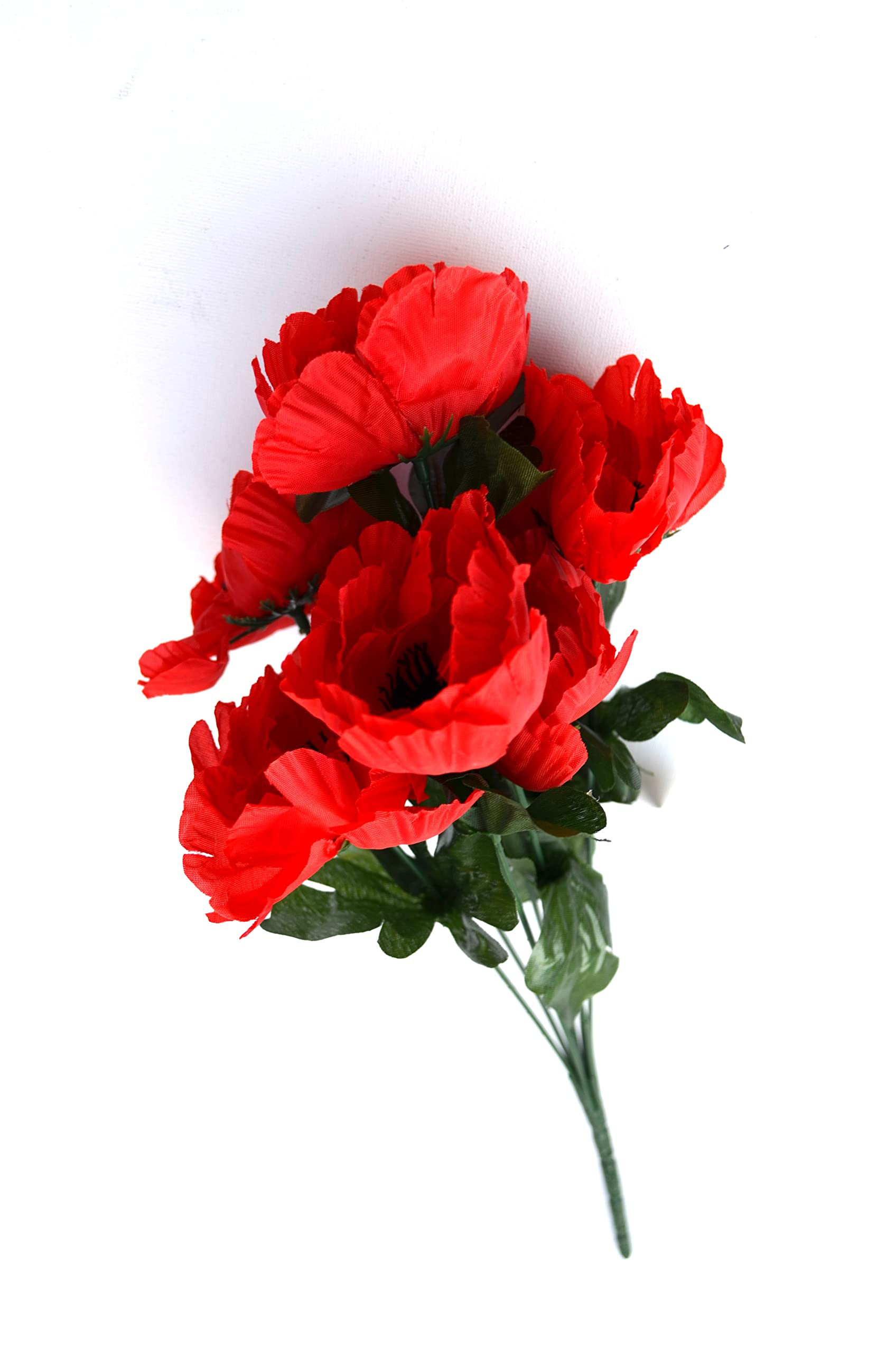 Boppon Red Rainwood 1X Artifical Decorative Poppy Flower Bush Stem Flowers Bunch Fake Spring Summer Garden Cementry Flowers