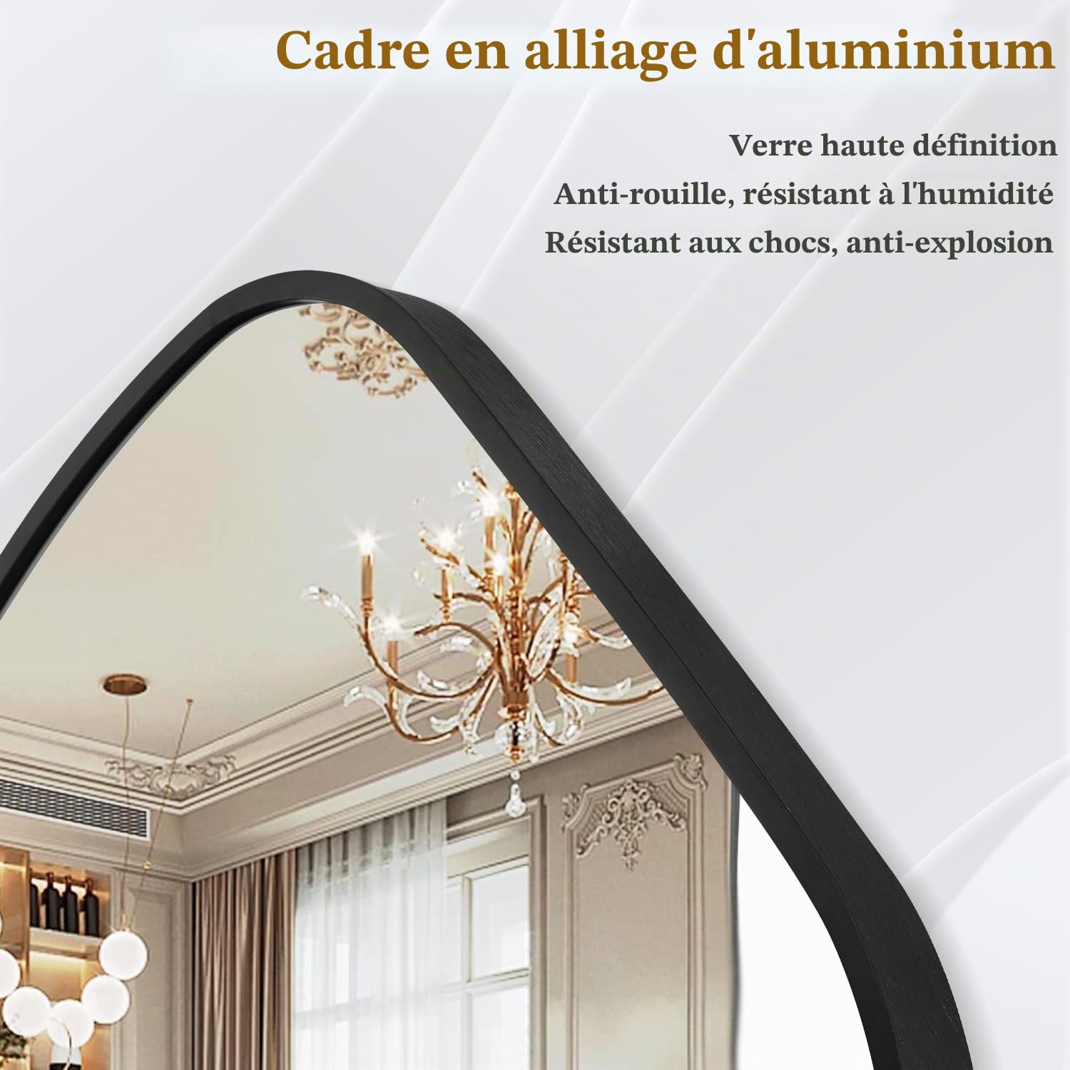 Miroir mural irrégulier, miroirs muraux décoratifs 48 x 50 cm, miroir asymétrique noir avec cadre en alliage d'aluminium aéronautique pour salle de bain, salon, chambre à coucher, entrée