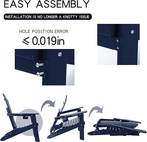 Miniatura 4 de Juego de 2 sillas plegables Adirondack probadas por SGS, madera texturizada con soporte para tazas, asiento cómodo de polietileno de alta densidad