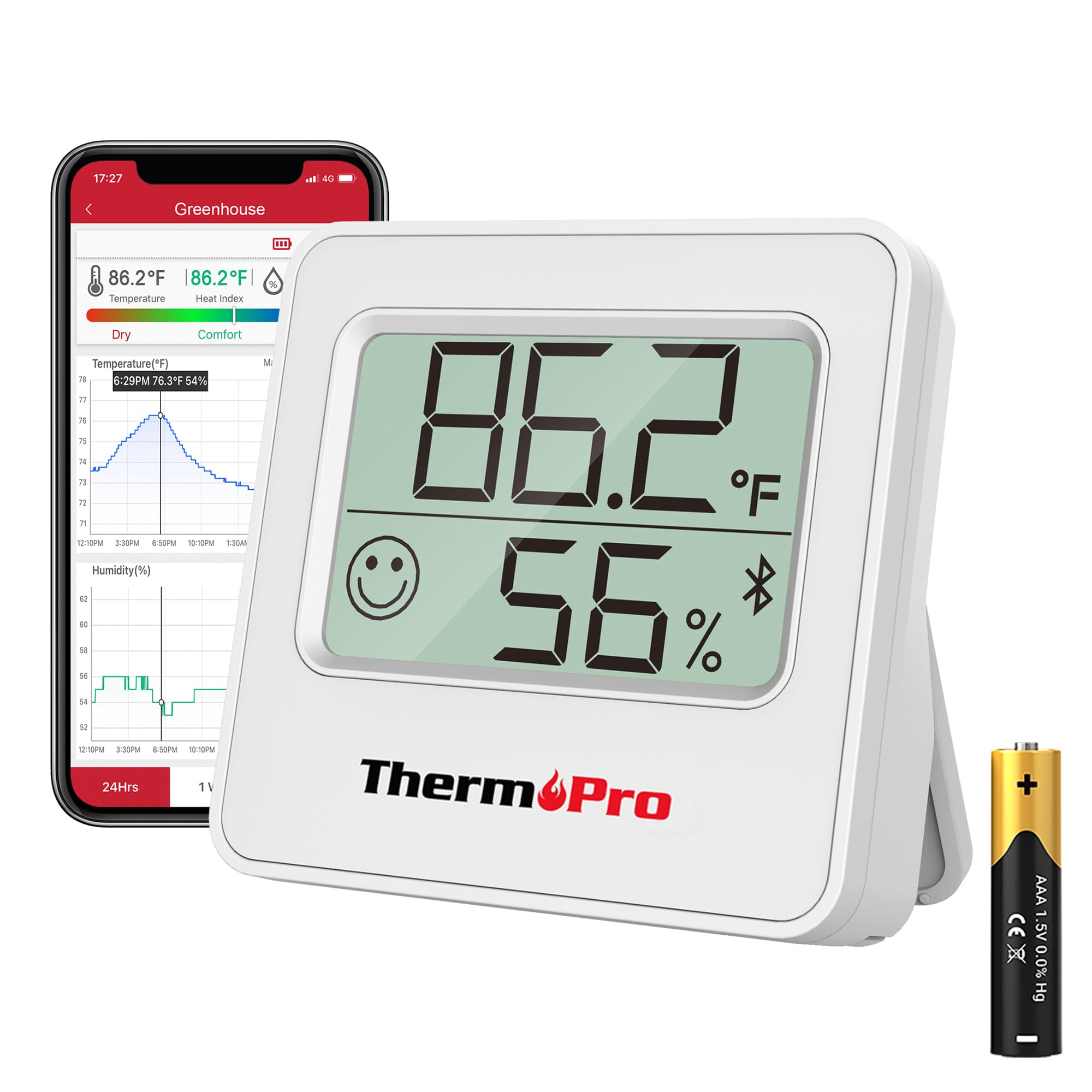 TP357 Digital Hygrometer Indoor Thermometer of 260FT, Bluetooth Thermometer Humidity Meter with Smart App, Room Thermometer Humidity Gauge with Temperature Humidity Sensor