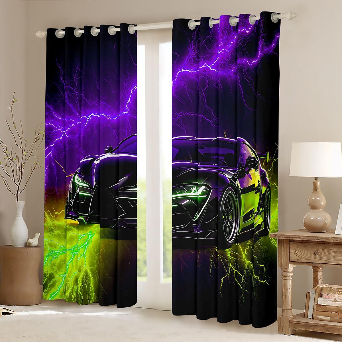 Homemissing Cortinas opacas de coche de carreras para dormitorio, sala de estar, cortinas opacas para oscurecer la habitación, 2 paneles de 46 pulgadas de ancho x 72 pulgadas de largo