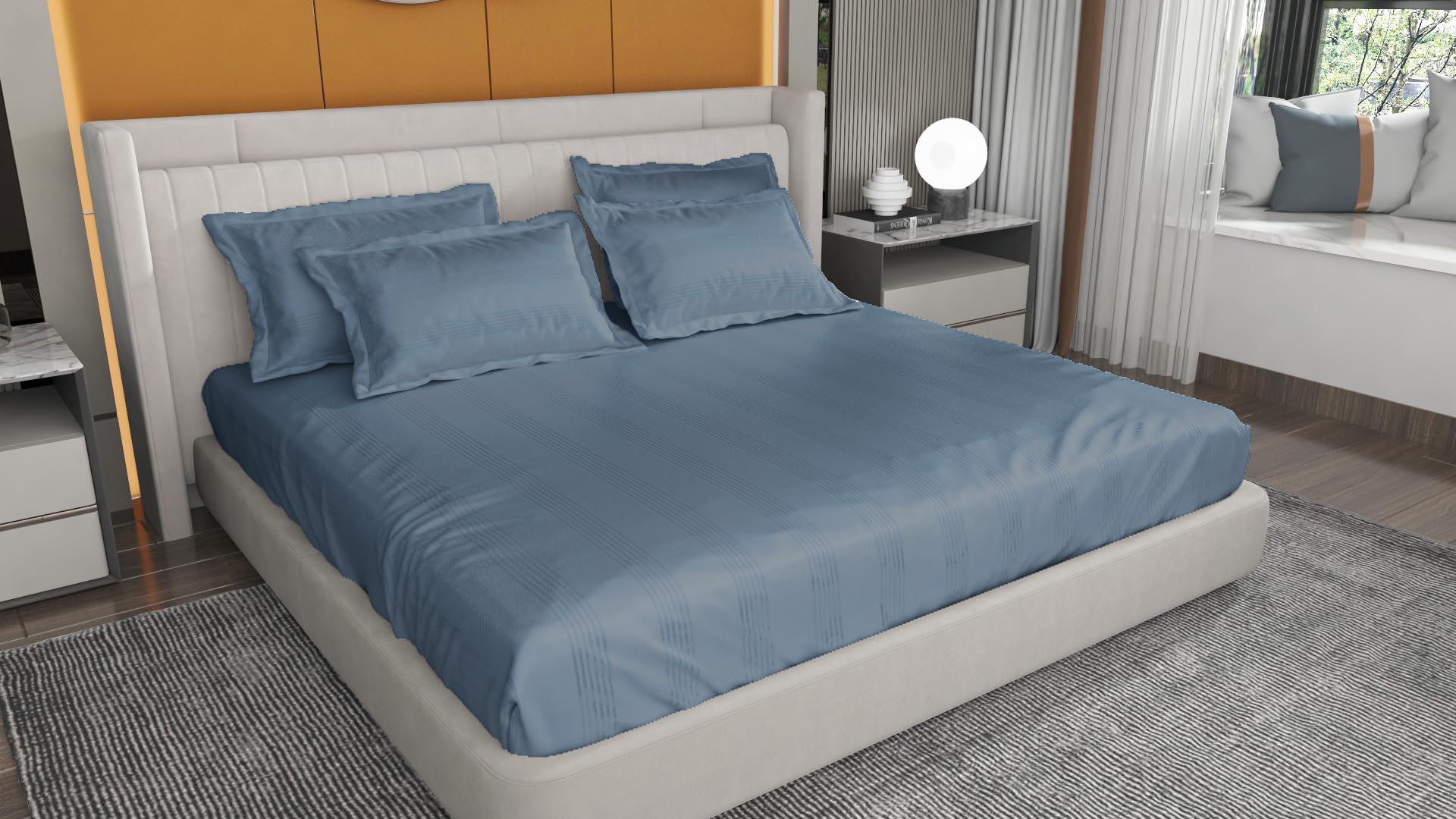 LYROO 400 TC Swiss Stripes Cotton Bedsheet (108x108) for King Size Double Bed with 2 Pillow Covers (18x28) for Home Bedroom & Hotels