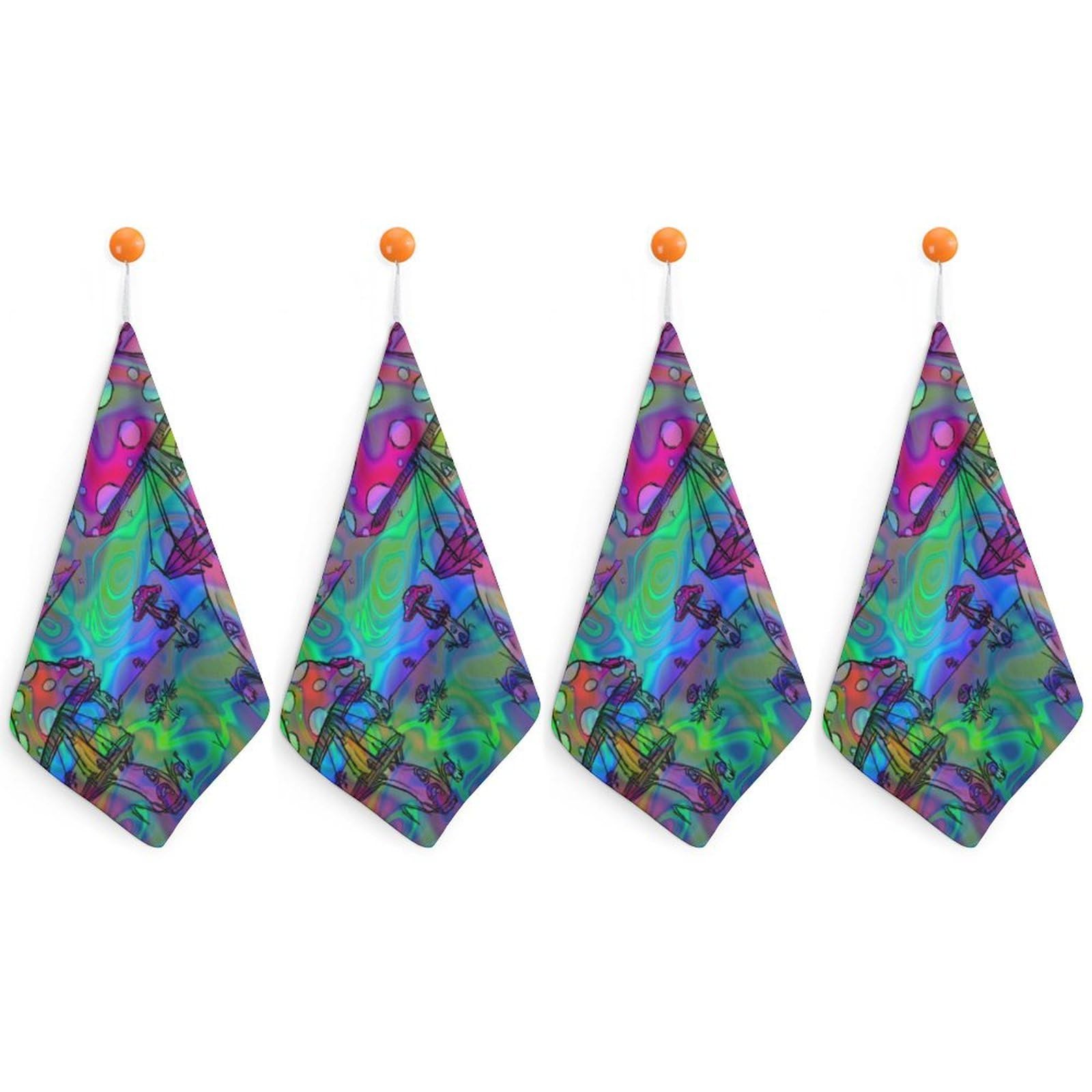 LEDFCVSU 4 Piece Hanging Hand Towels, Psychedelic Trippy Mushroom Small Dry Hand Towel for Kitchen Bathroom