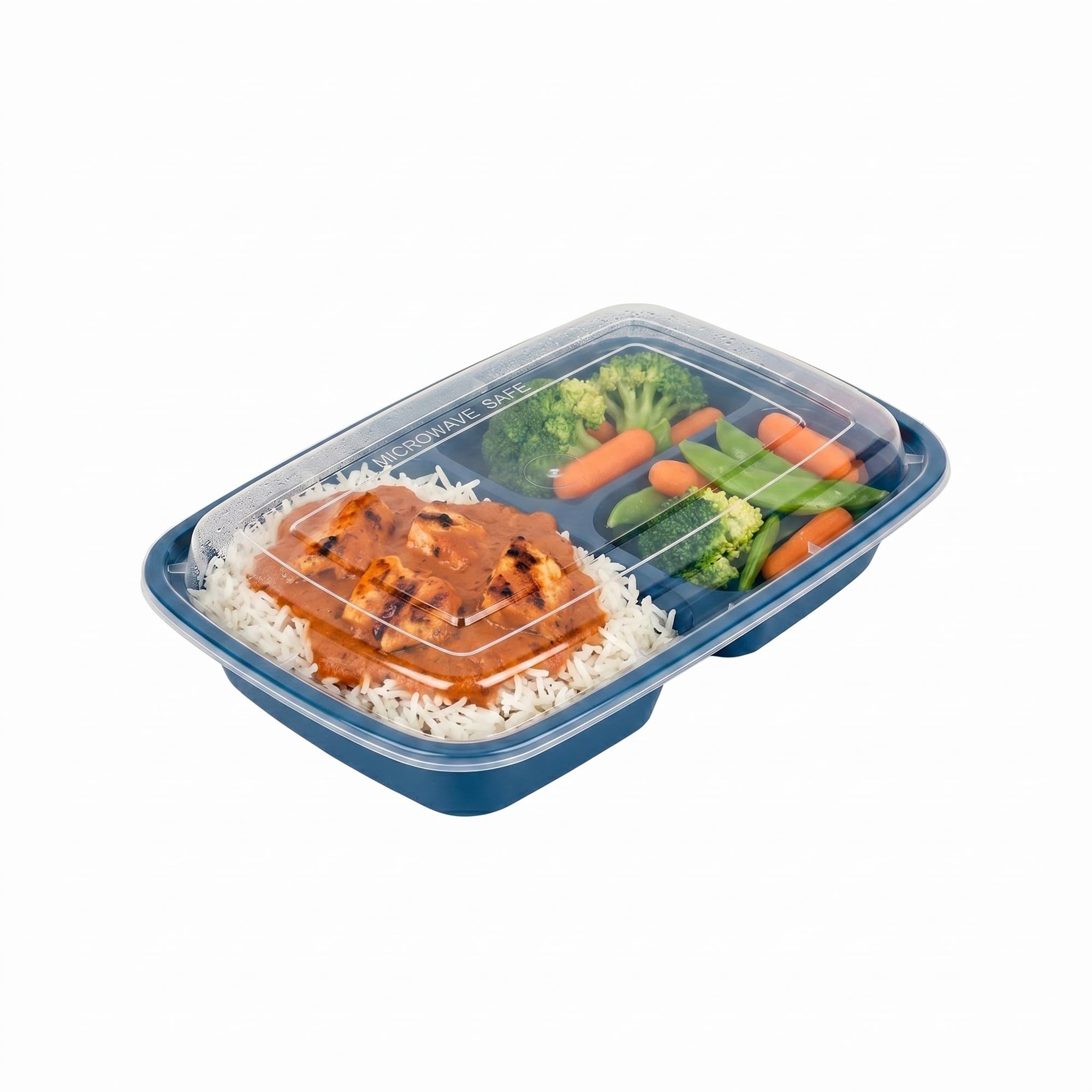 Restaurantware Asporto - Cajas para llevar con compartimentos de 26 onzas, 100 recipientes de preparación de comidas para microondas, 3 compartimentos, con tapas de plástico transparente, recipientes
