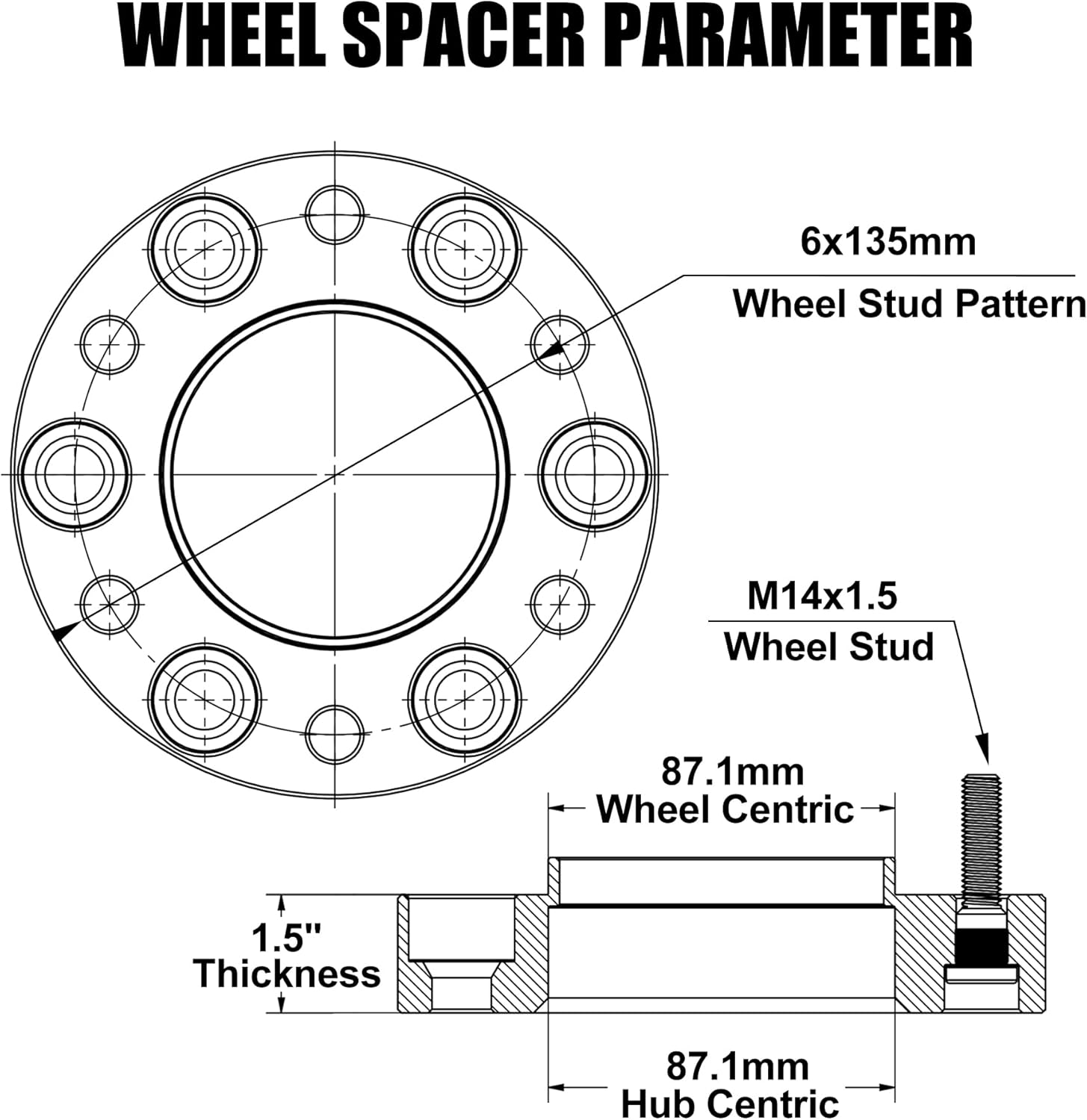FLYCLE 6 Lug 6x135 Hubcentric Wheel Spacers for 2015-2025 F150,1.5 inch 6x135mm Wheel Spacer 14x1.5 Studs & 87.1 mm Bore Compatible with 2015-2024 Expedition 2015-2025 Navigator - Image 2