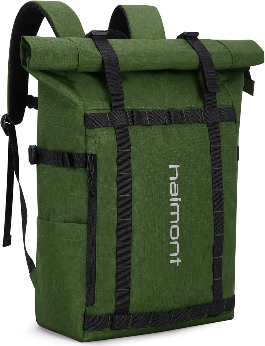 Haimont Rolltop Backpack Commuter Carry on Backpack for Women Men Water-Resistant Daypack with Multiple Pockets, 20L, Army Green