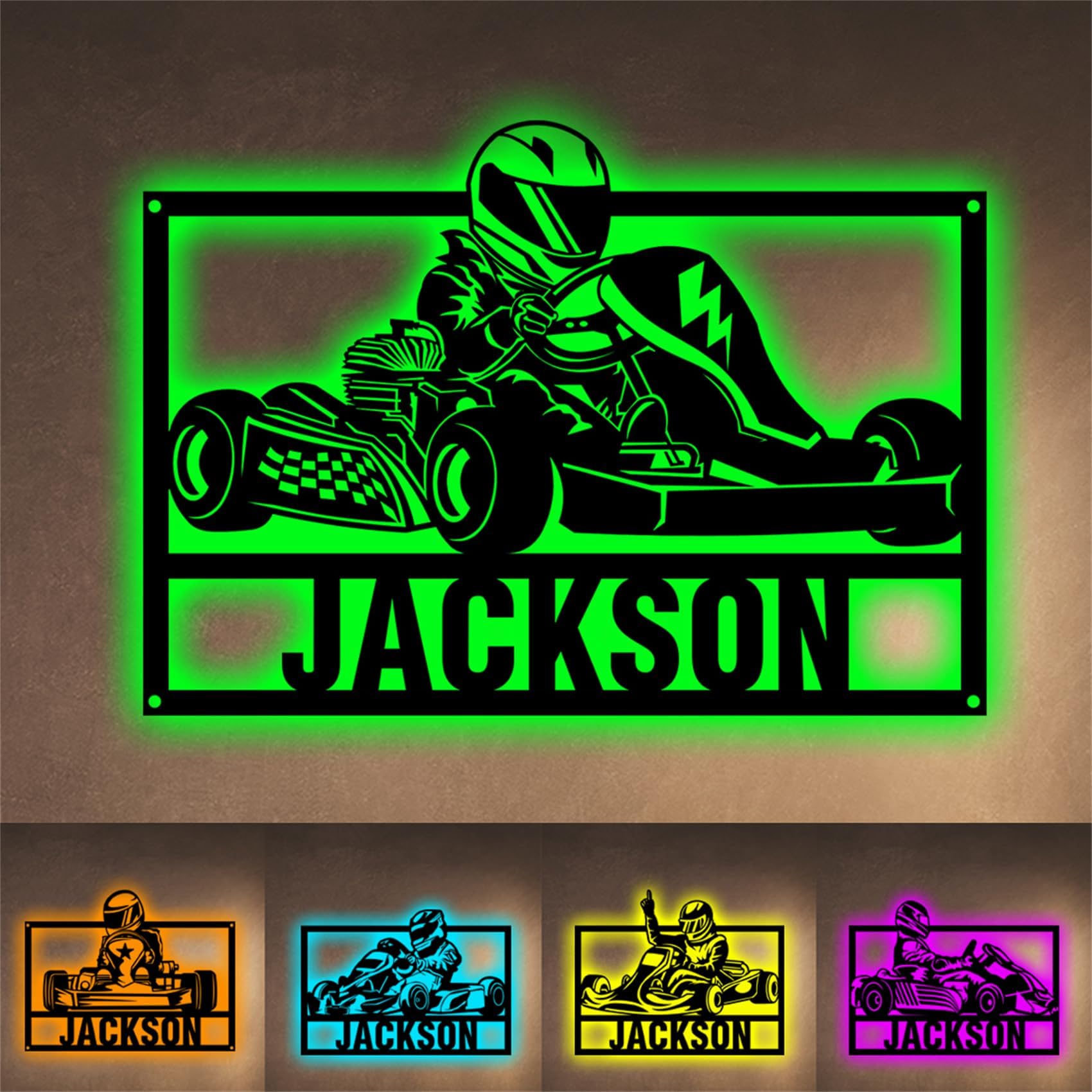 Personalized Go Kart Riding Led Light Custom Racing Wall Art Light Racer Wall Decor Racing Lover Gift - Metal Sign