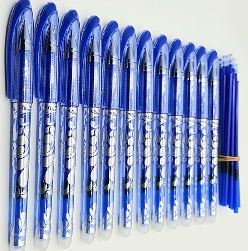 CHLOENCE PENNE CANCELLABILI - 12 Pezzi + 12 Ricariche, Inchiostro Gel, Penne Cancellabili Blu, Punta Da 0,5 mm, Penne Cancellabili Per Scuola Elementare, Ufficio E Gioco