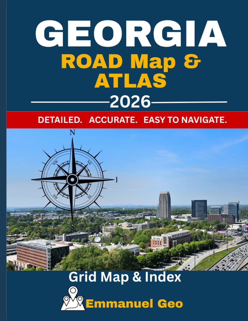 Georgia Road Map & Atlas 2026: Detailed Highway Map with Cities, Counties & Grid Index
