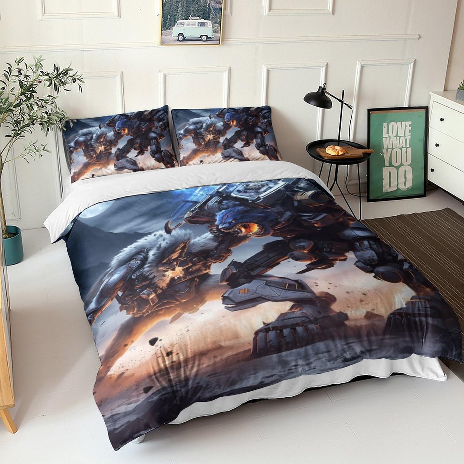 Parure de lit 3 pièces Wolves Fighting pour remplacer le linge de lit rêche