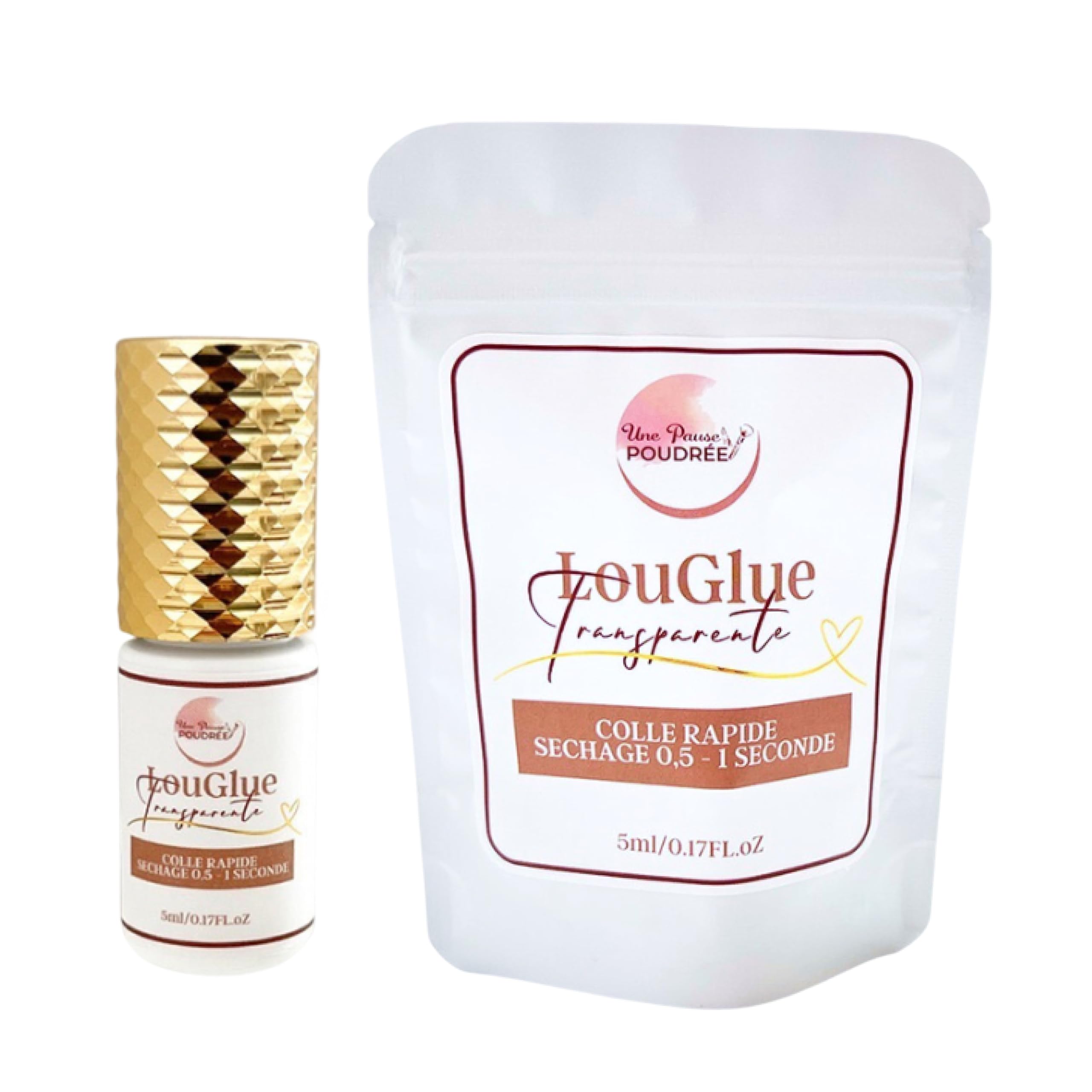 Colle " LOUGLUE transparente " ultra rapide 0.5 sec pour Extensions de Cil à Cil ou Volume Russe 3D 5D 7D Faux Cils Marque Française Une Pause Poudree