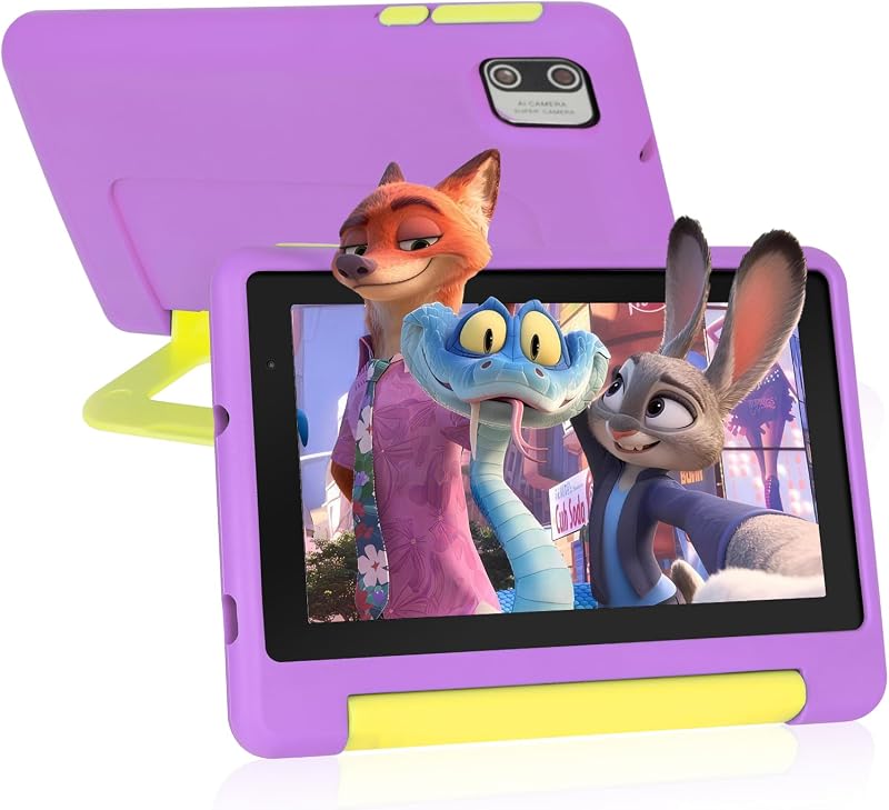 Whitedeer 2026 Latest Kids Tablet, 7 inch Tablet for Kids 3-7 Ages 8GB RAM +64GB ROM, Android 13, Parental Controls, Dual Camera, Wi-Fi, Bluetooth, Type-C, Impact Resistant Case, Gift,Purple