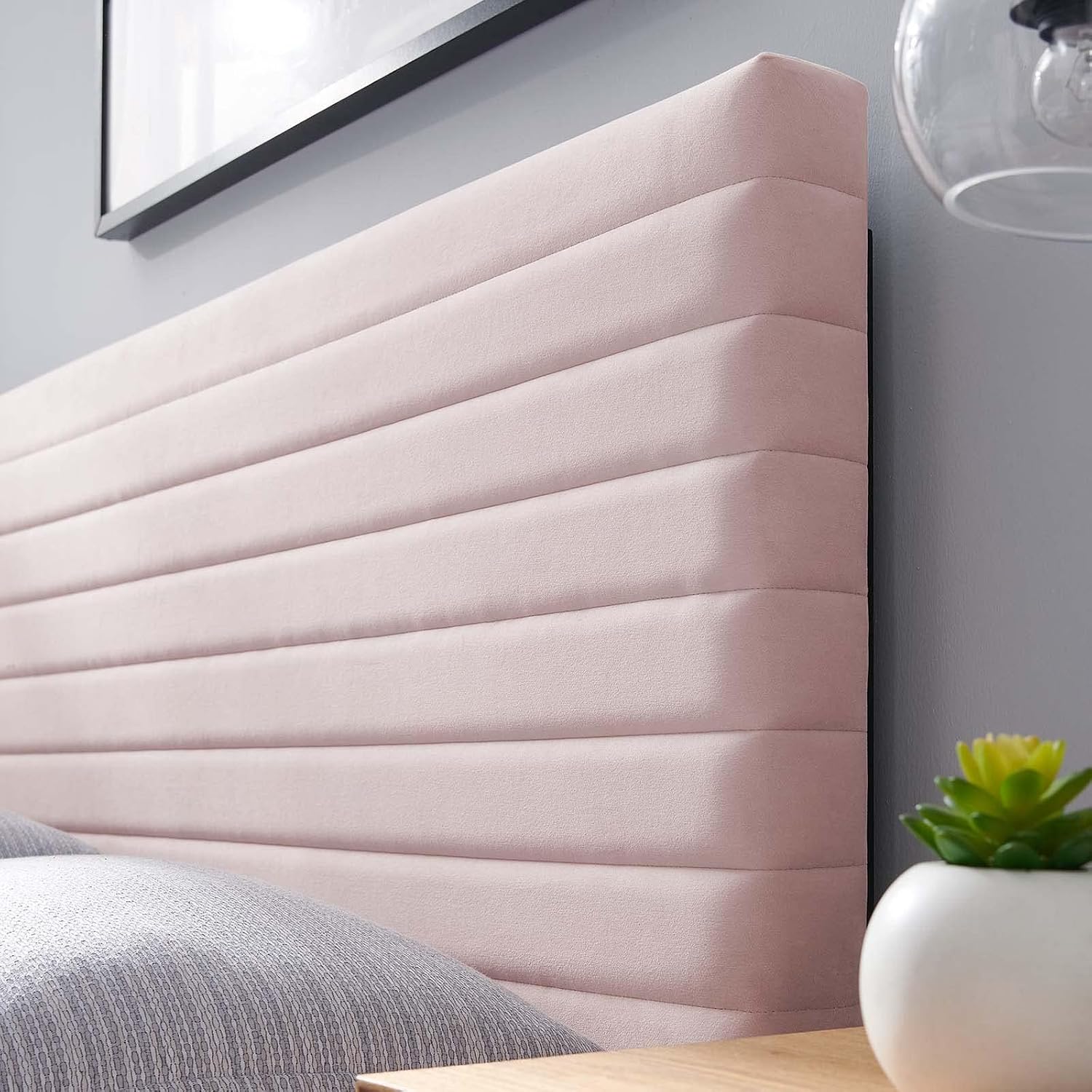 Modway Tranquil Modern Performance Velvet Twin Headboard in Pink
