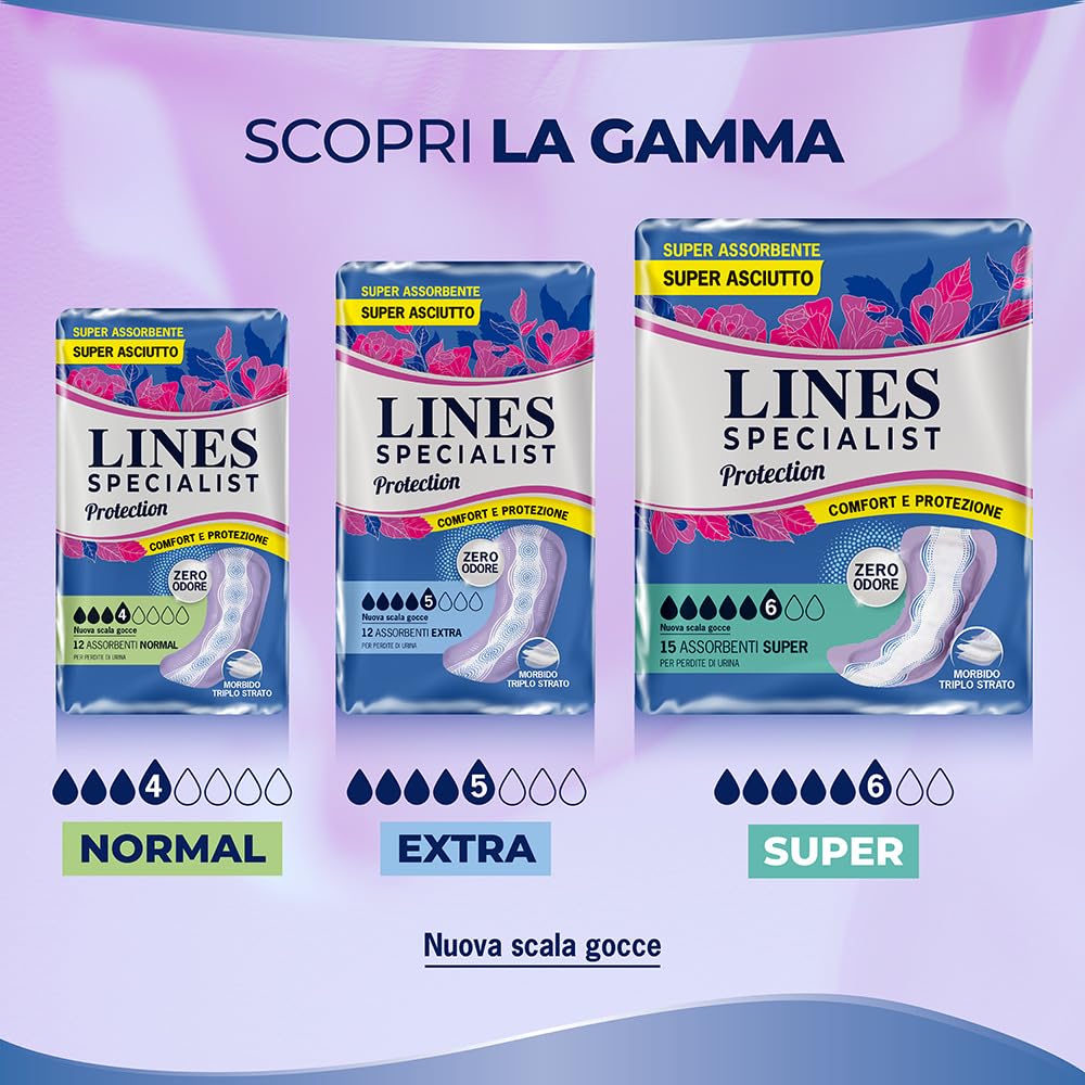 Lines Specialist Protection Super, Assorbenti per Incontinenza, Cartone da 60 Pezzi