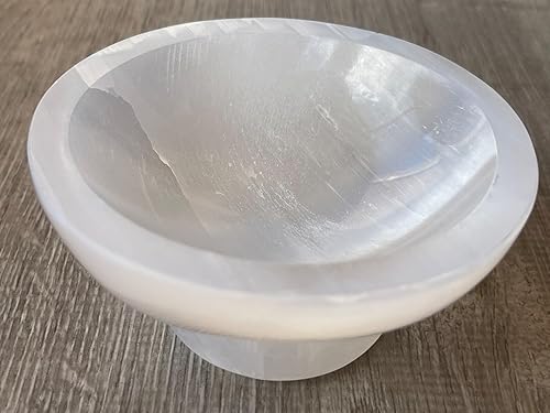 Miniatura 2 de GAF TREASURES Piedra preciosa tallada - Cuenco de carga pulido de cristal de selenita de 4 pulgadas de diámetro con pedestal, cuenco de selenita en