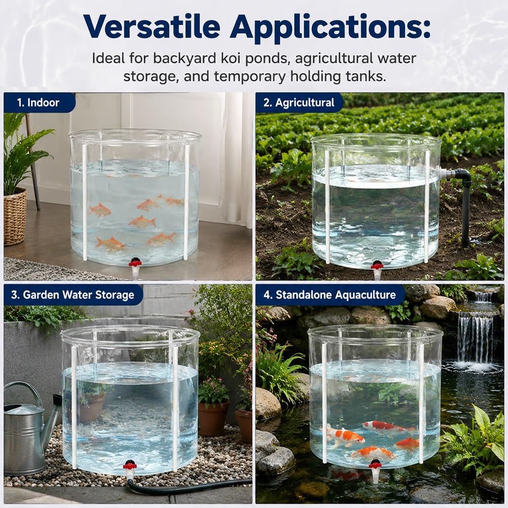 Laghetto Pieghevole Trasparente in PVC per Pesci Koi