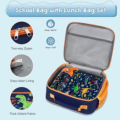 Miniatura 5 de Bevalsa Lonchera Bento para niños con 6 compartimentos, botella de agua de metal de acero inoxidable, bolsa aislada y utensilios, contenedor de