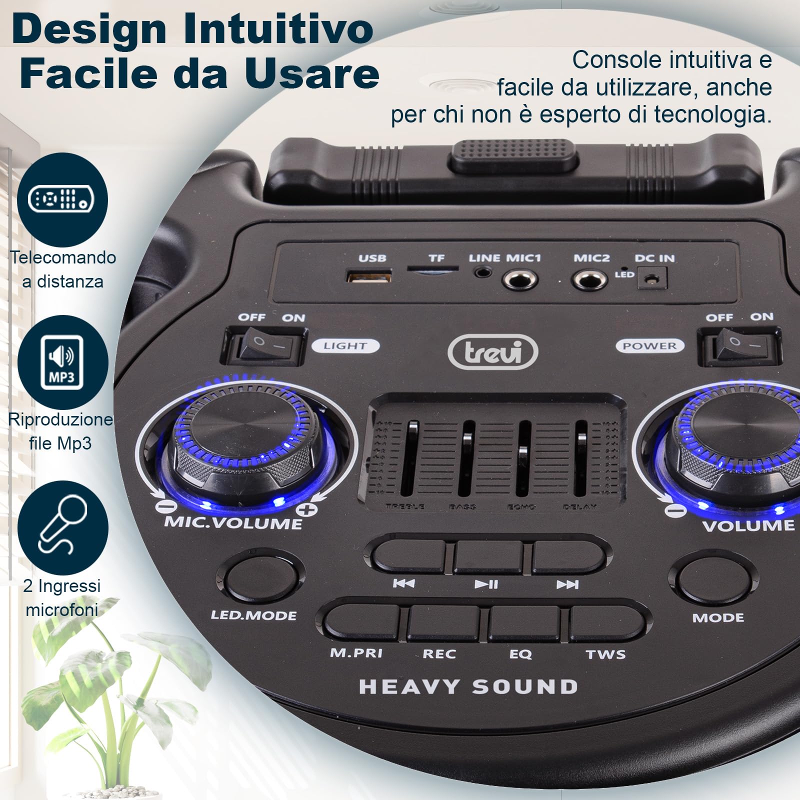 Trevi XFest XF 1400 KB Speaker Wireless 100W, Altoparlante Portatile con Microfono Con Cavo Incluso, Ingressi USB, Micro SD, AUX-IN e Guitar, Funzione TWS, Batteria Ricaricabile Integrata