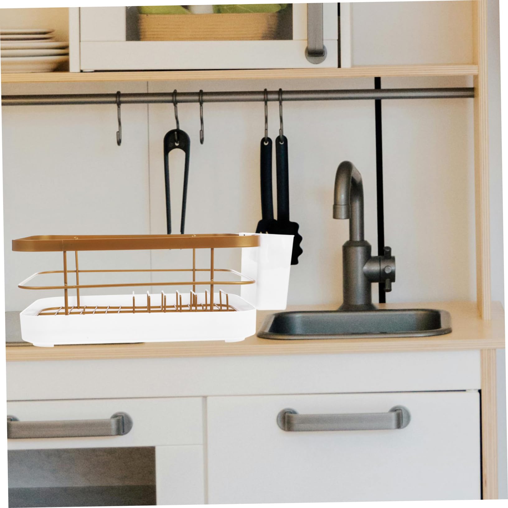 Escurreplatos De Encimera Metálico Dorado 45x30 Cm Acero Inoxidable Soporte Para Platos y Cuencos Multifuncional Cocina Hogar Capacidad Para 9 Platos y 12 Cuencos