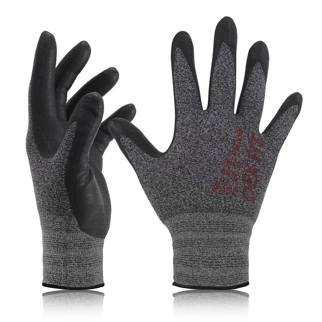 DEX FIT Nitrile Work Gloves FN330, 3 Pairs, 3D-Comfort Stretchy Fit, Firm Grip, Thin & Lightweight, Touch-Screen Compatible, Durable, Breathable &