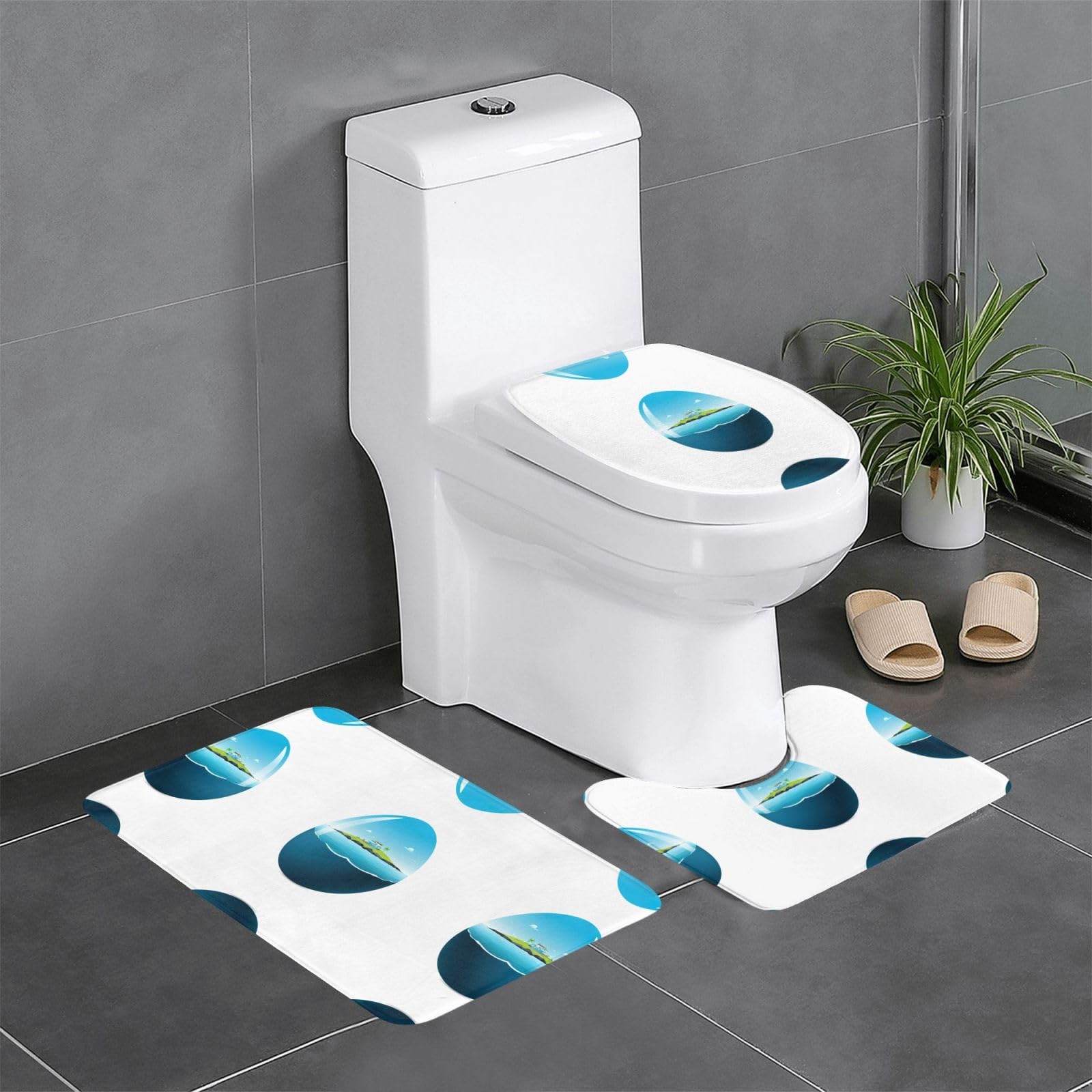 Tapis de salle de bain WHJSSF lot de 3 tapis de bain imprimés océan absorbants 61x40 cm