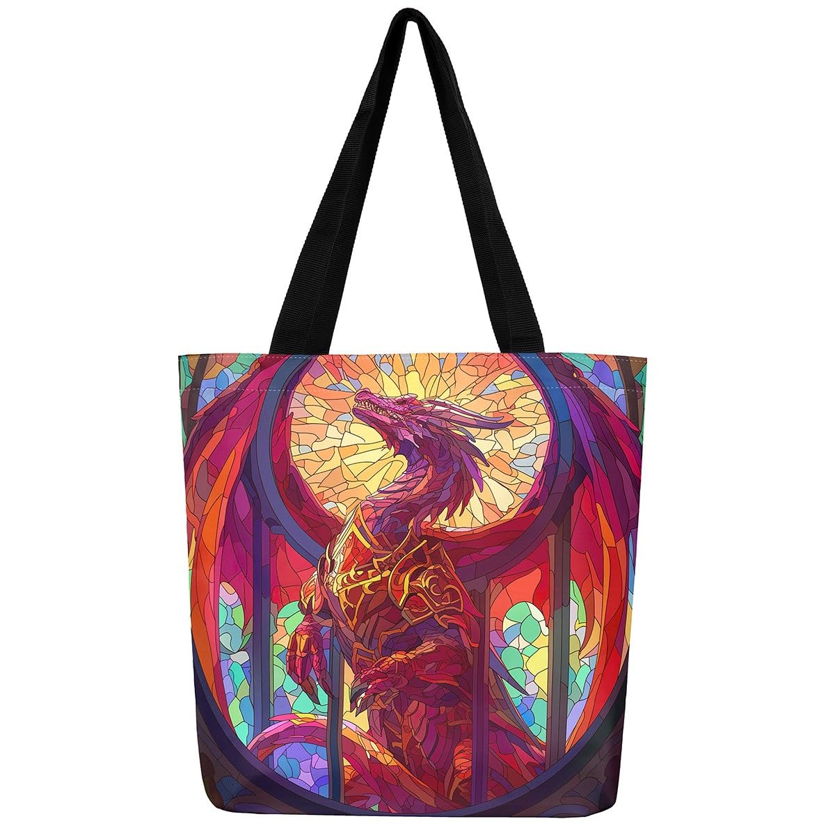 Loussiesd Dragon Canvas Tote Bags for Women Gifts 50cmx40cm Dragon Stuff Travel Beach Bag Wild Life Large Capacity Shoulder Handbags Dragon Decor Reusable Grocery Bag for Shopping Gym Dark Orange