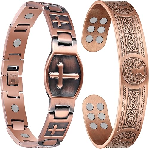 Jecanori Pulseras magnéticas de cobre eficaces para hombres, pulsera magnética ultra fuerte con tamaño también