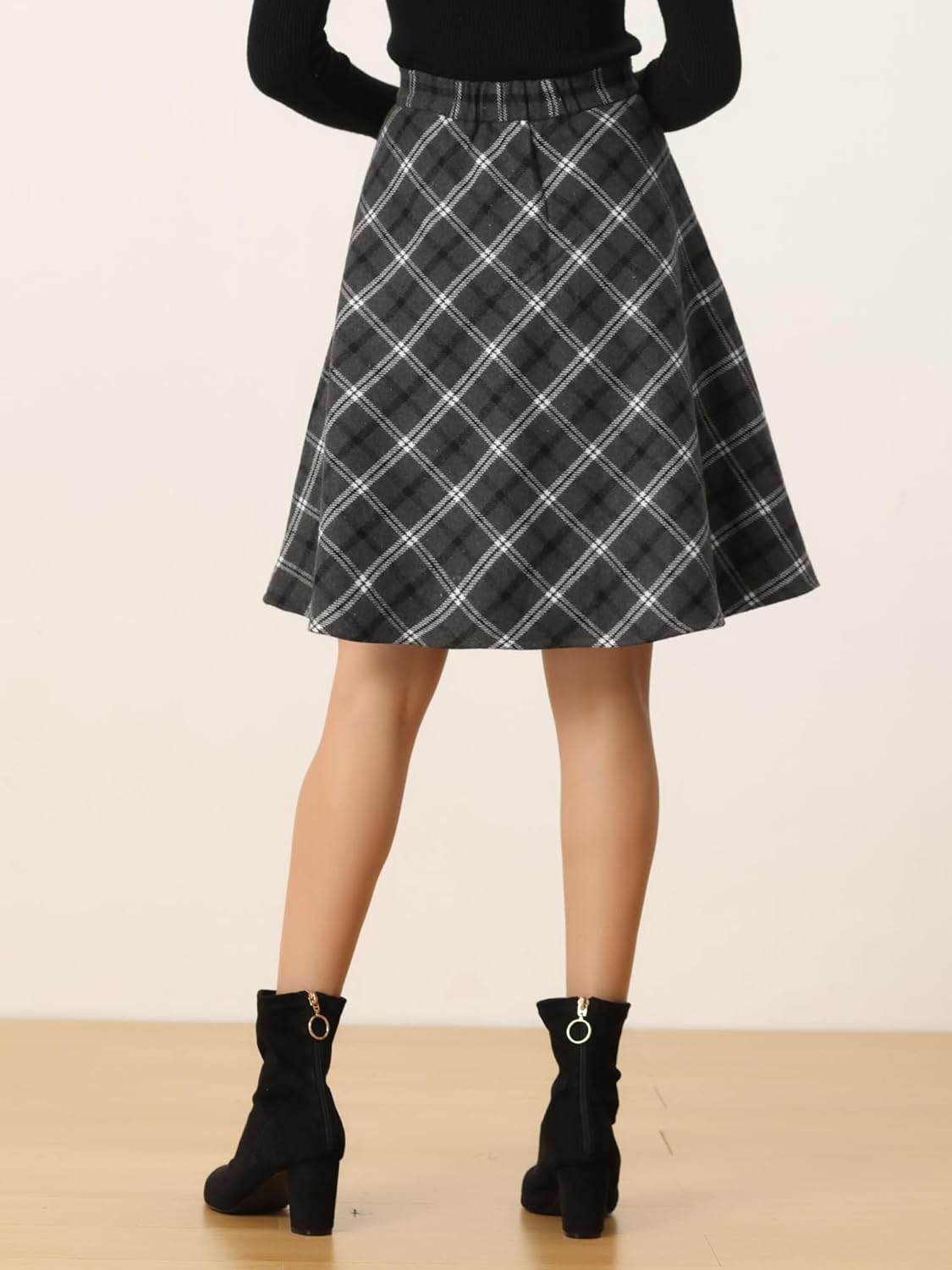 Allegra K Women's Plaids Vintage Tartan Elastic Waist Knee Length A-Line Skirt
