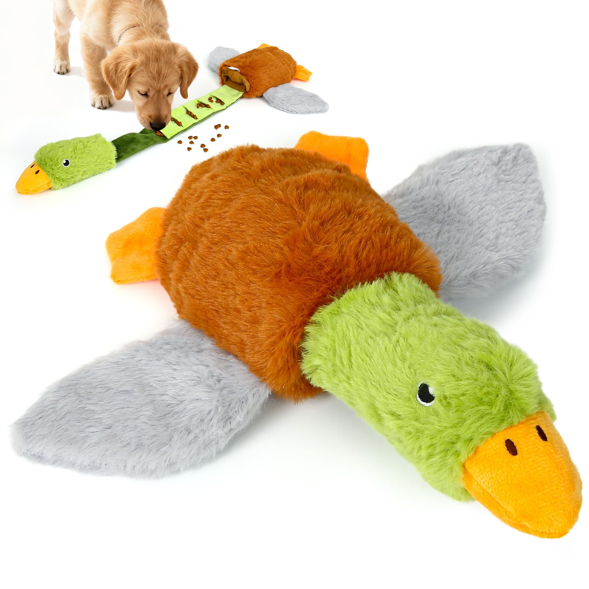 DULZILUZID Plüsch-Hundespielzeug Unzerstörbar, weiches Schnüffelspielzeug, interaktives Spielzeug für Hunde zum Verstecken von Futter, zur Zahnreinigung, zum Geruchstraining und für Knisterspaß, Ente