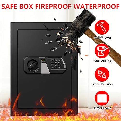 Miniatura 3 de 3.4 Cub Large Safes for Home Use, Digital Home Safe Box Fireproof Waterproof with Programmable Keypad, Spare Keys and Removable Shelf, Anti-Theft