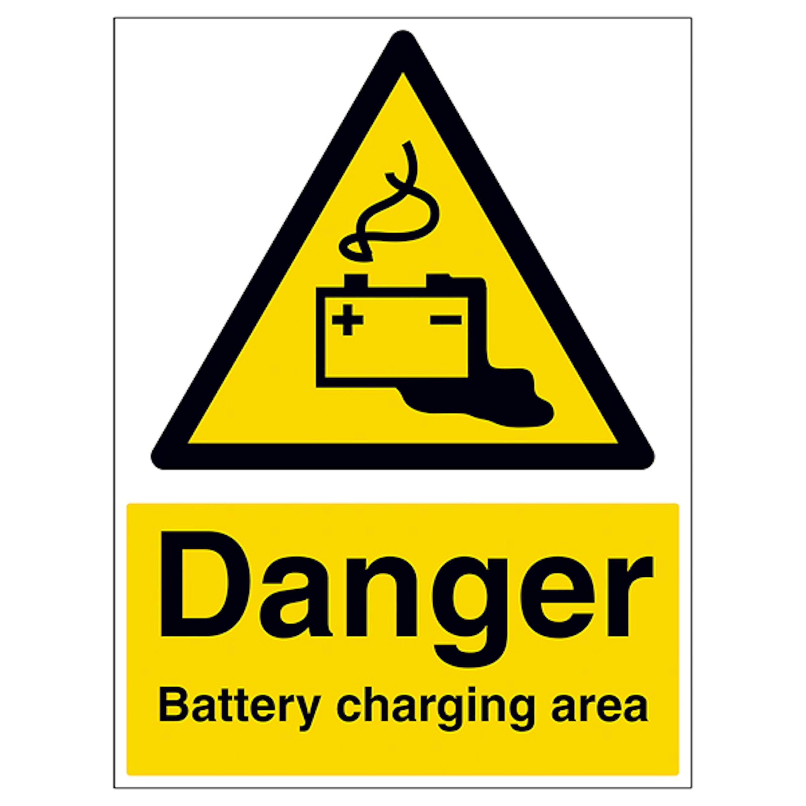 V Safety Danger Battery Charging Area 300 x 400mm - 2mm Rigid Plastic Safety Sign