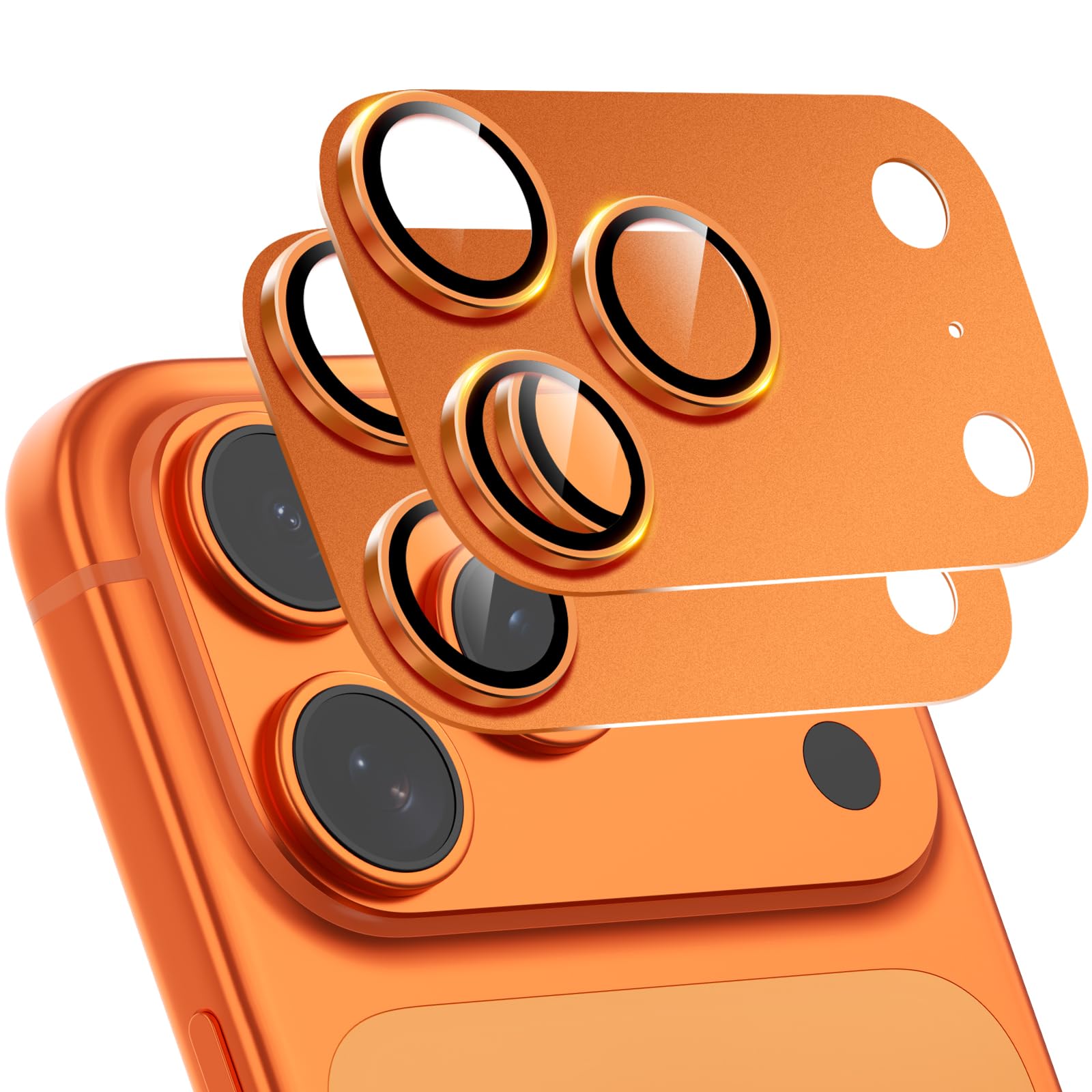 2-Pack for iPhone 17 Pro Max Camera Lens Protector - [Not Easy to Break] [Strong Adsorption] [Case-Friendly] Metal Aluminum Alloy Tempered Glass Rear Camera Screen Protector - Titanium Orange