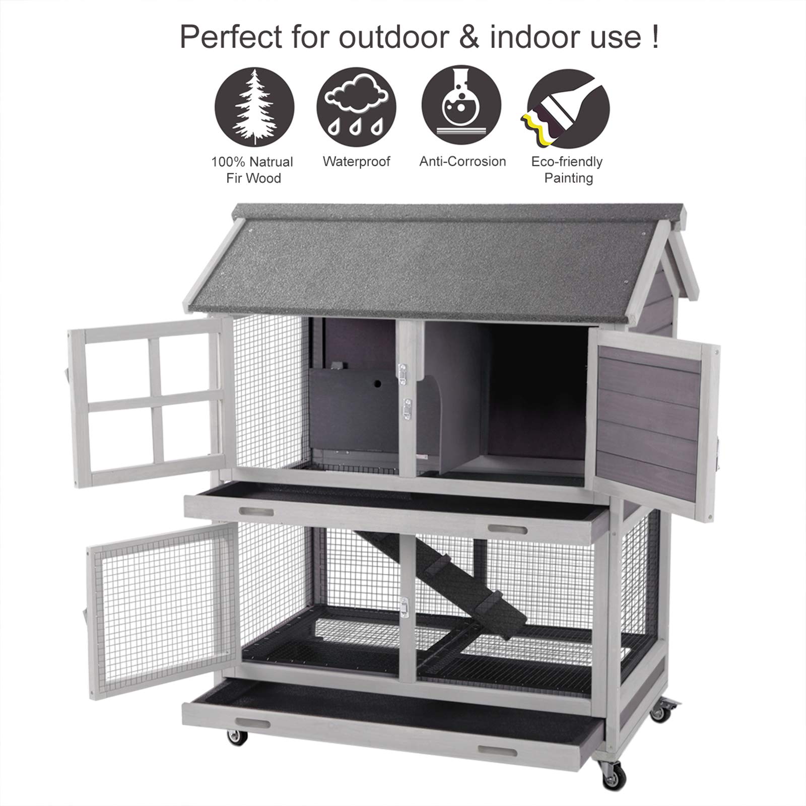 Aivituvin Rabbit Hutch Outdoor Large, Rabbit Cage Indoor Bunny Hutch