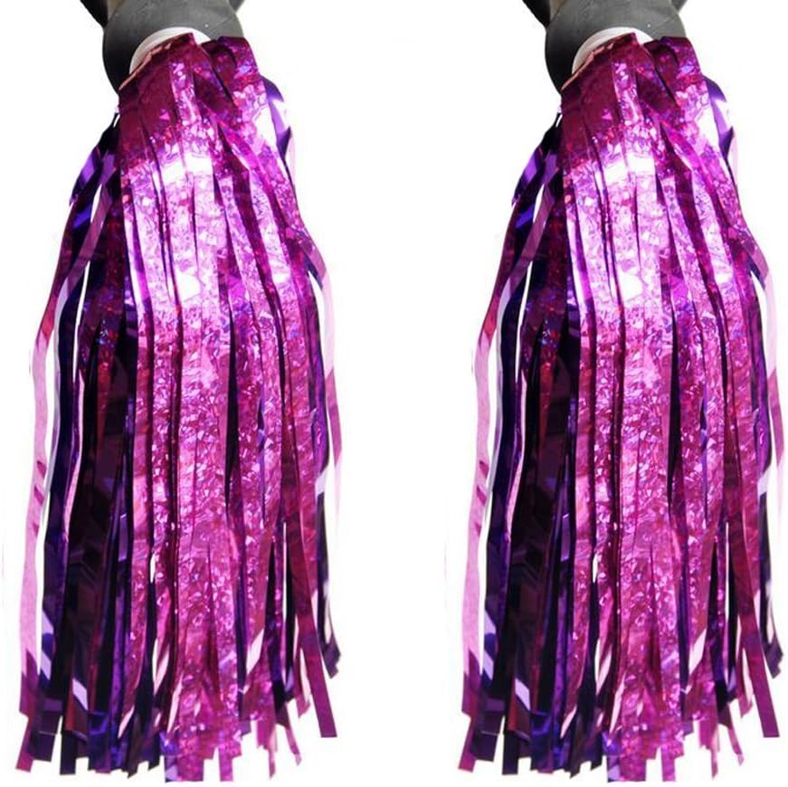 TOPWEL 1 Pair Kids Bike Scooter Handlebar Streamers Sparkle Pom Pom Tassels Children Scooter Bicycle Grips Ribbon Baby Carrier Accessories Easy Attachment to Bike's Handlebars