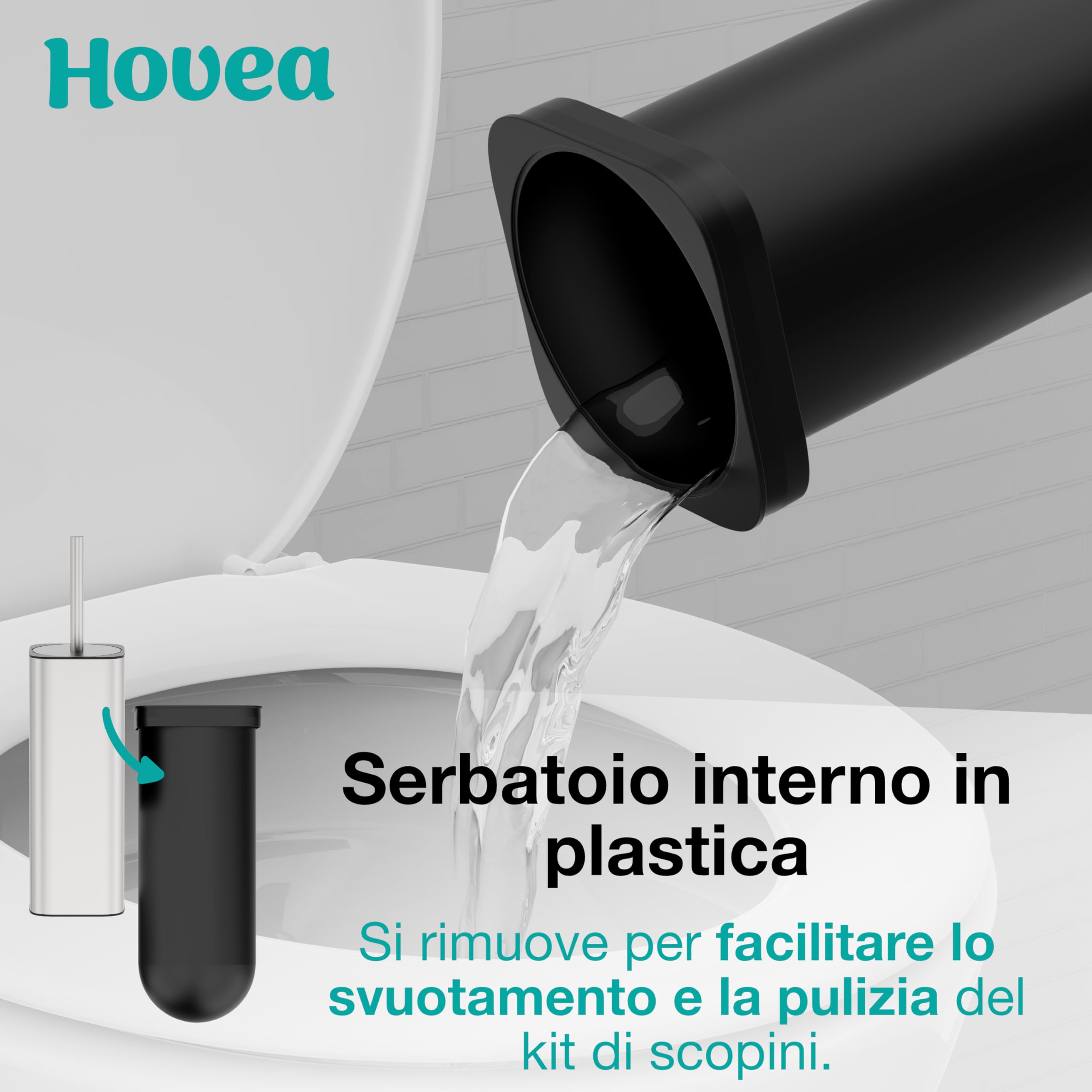 Scopino WC Sospeso - Scopino Silicone e Metallo - Nessuna Foratura - Montaggio a Parete con Adesivo o Vite - Acciaio Inox 304 - Porta Scopino Bagno WC - WC3681