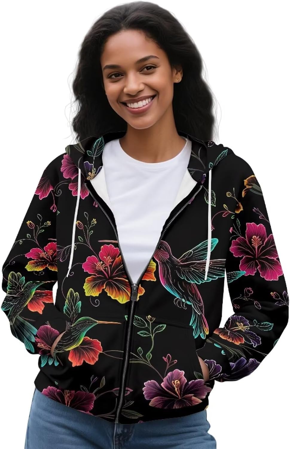 Irisjudy Womens Zip-up Hoodie with Kanga Pocket(XS-5XL),Cactus,Sunflowers,Butterfly Long Sleeve Sport Shirts Shell Jackets - Image 3