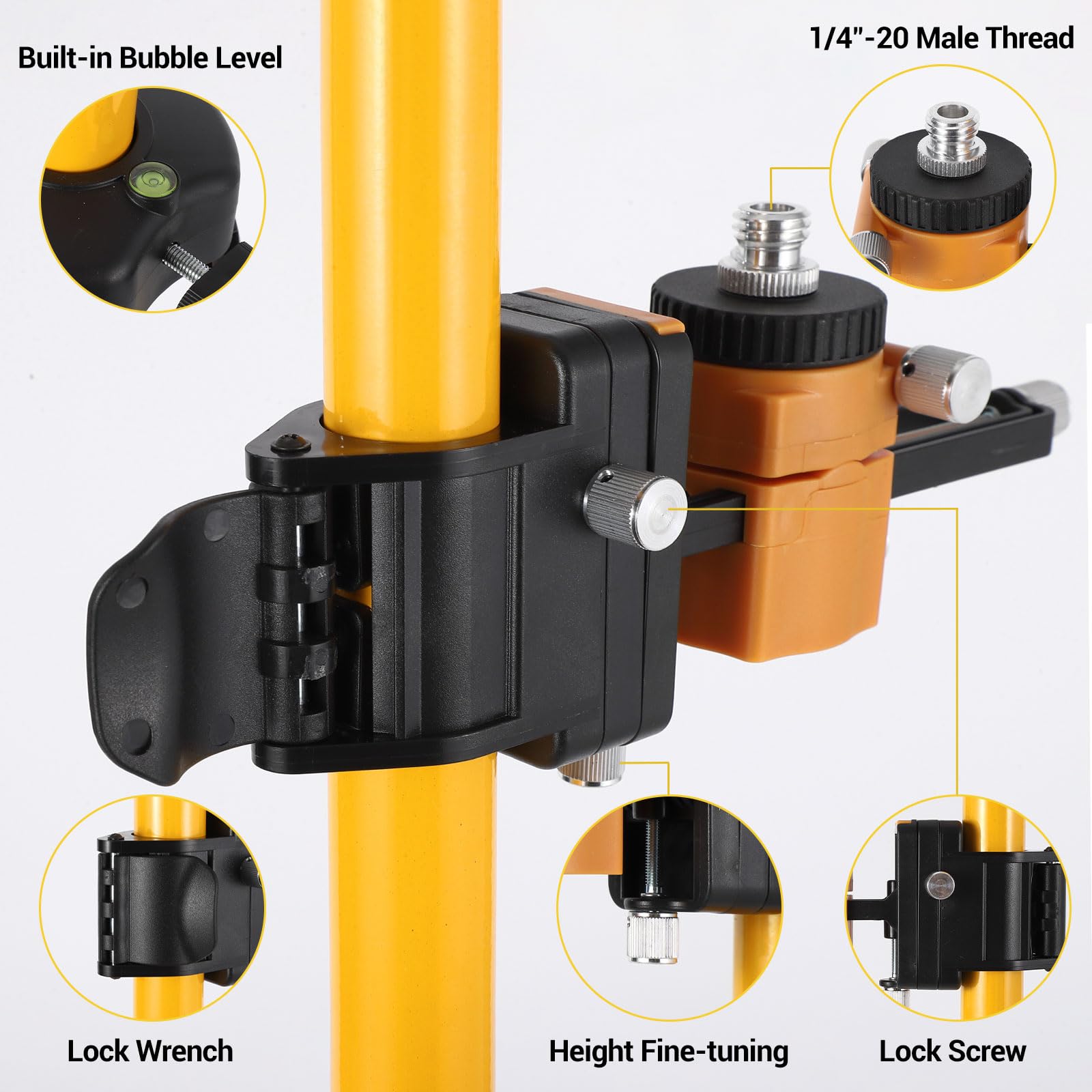 Garvee Trépied professionnel pour niveau laser – Barre horizontale et mât télescopique 3,7 m, hauteur réglable 19-33'', adaptateurs 1/4"-20 & 5/8"-11, aluminium robuste, pieds antidérapants – Montage
