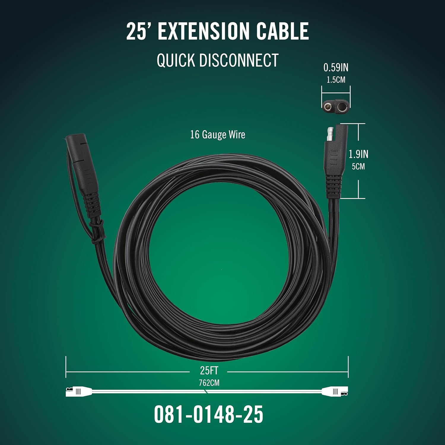 Battery Tender 25 Foot Extension SAE Cable 4 Pack - Designed for Use with Battery Tender Chargers - Quick Connect Plugs for Easy Connection to Motorcycle, Cars, ATVs and More - 081-0148-25-BG4