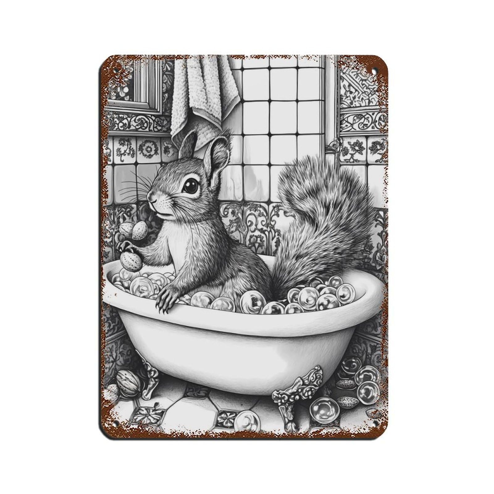 Whimsical Squirrel, Cute Animal Retro Poster Metal Tin Sign Chic Art Retro Iron Painting Bar People Cave Cafe Family Garage Poster Wall Decoration 12x16inch(30x40cm)