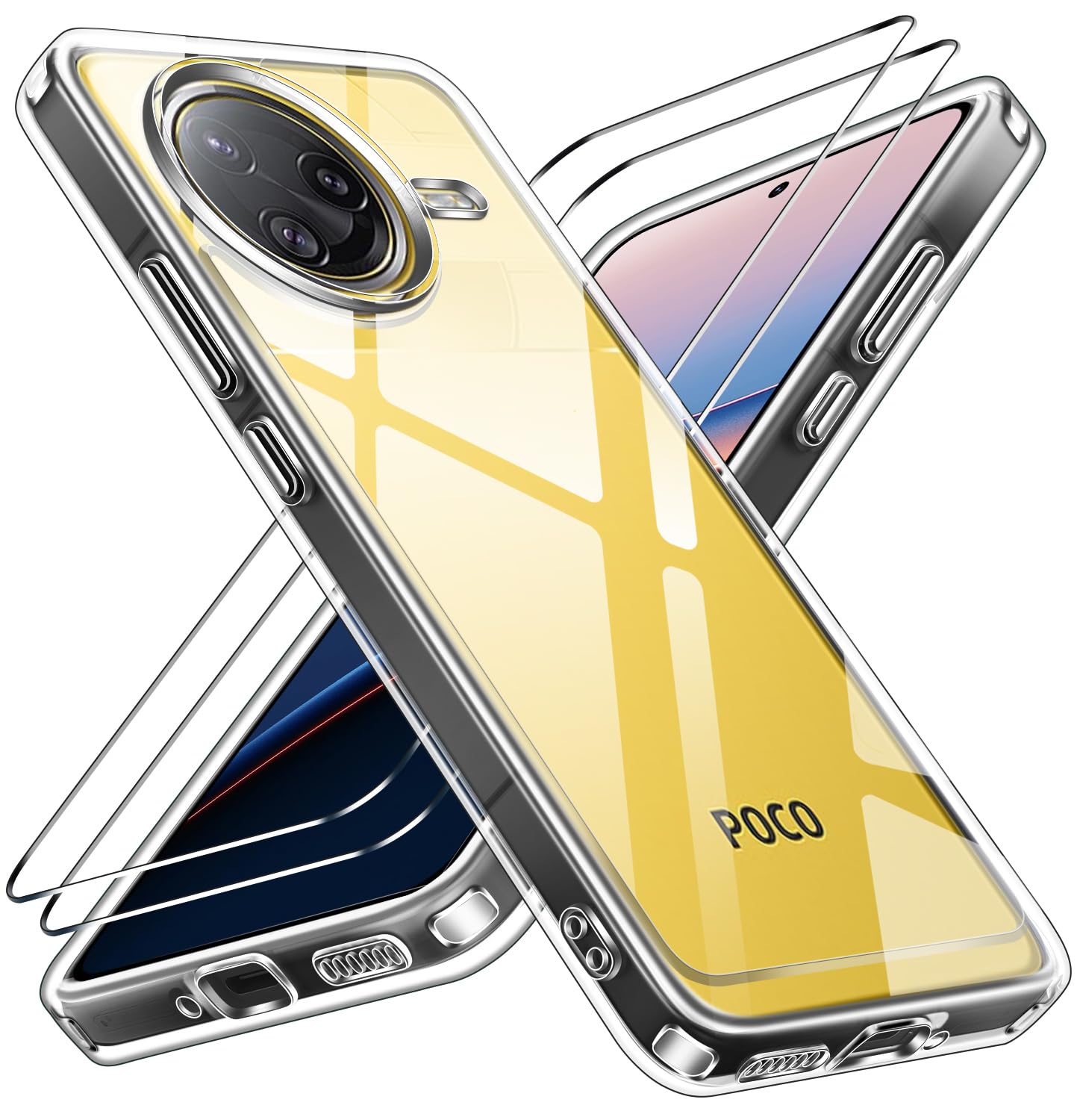 Anoowkoa Custodia Cover per Xiaomi Poco F7 Ultra 5G +2 Pezzi Vetro Temperato, Ultra Sottile Morbido TPU Trasparente Silicone Antiurto Protettiva Case Custodia con Assorbimento degli Urti