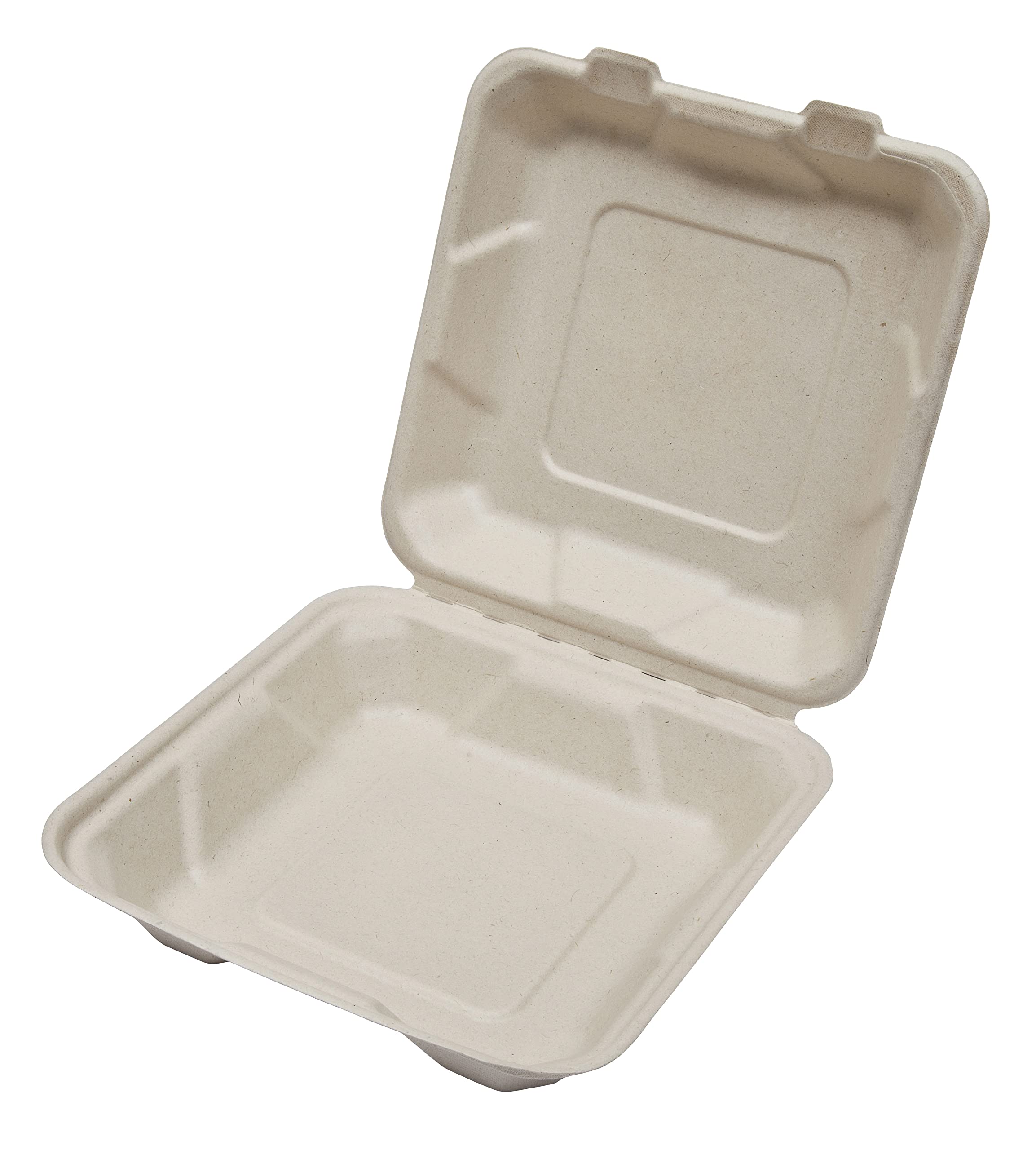 DISPOSABLE GREEN® | Clamshell Food Container Burger Box | Unbleached Sugarcane Bagasse | Home COMPOSTABLE, Biodegradable, ECO Friendly | Single Compartment (100, 8 x 8 [20.5x20.5x6.5 CM])