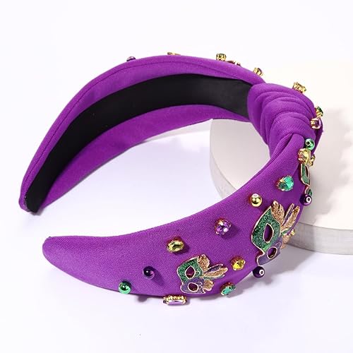 Miniatura 7 de GLBCC Diadema de Mardi Gras para mujer, máscaras de Mardi Gras, diadema anudada, accesorios de cuentas de diamantes de imitación morados, banda