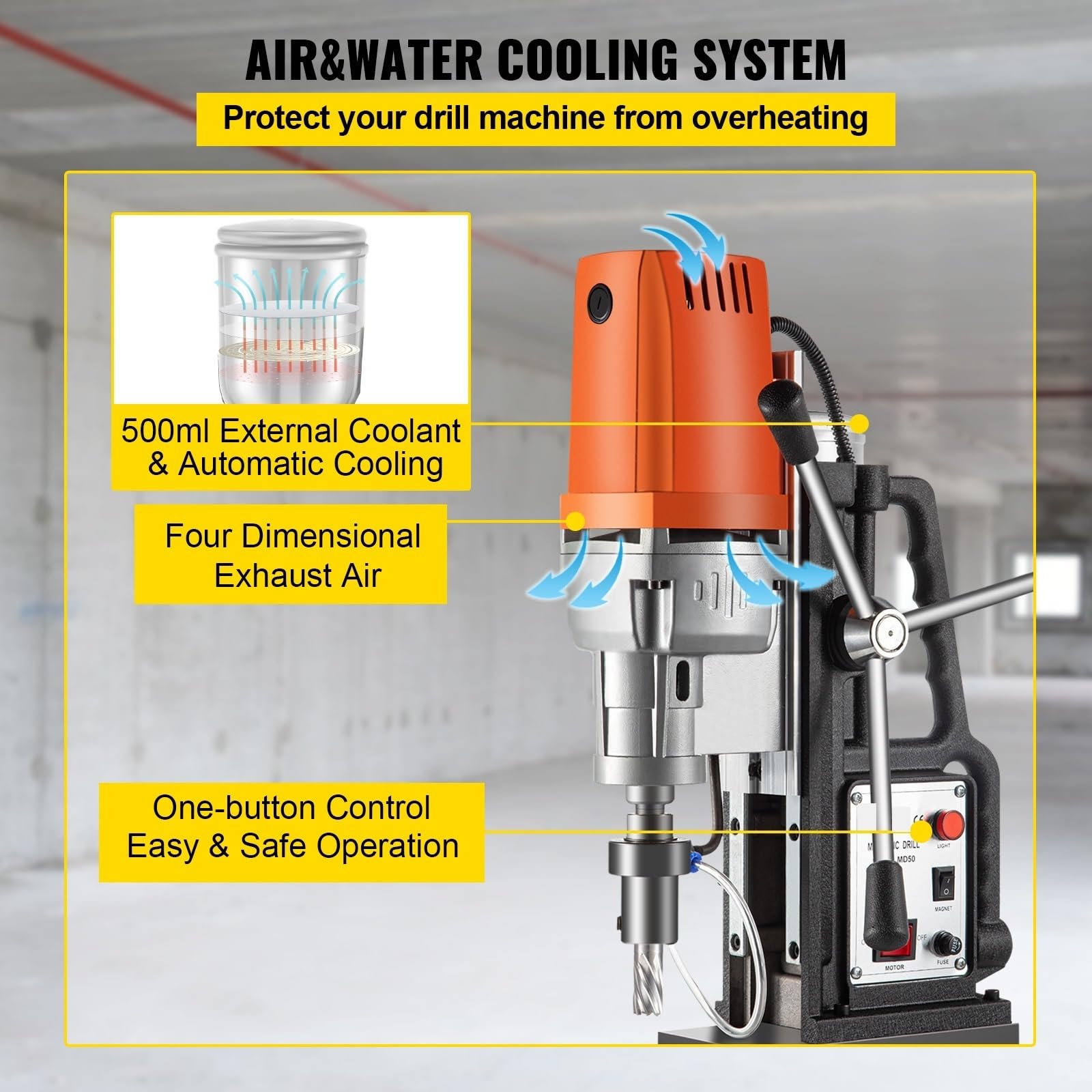 Trapano a Colonna, Kit trapano a colonna magnetico MD50 da 50 mm, banco elettrico 1680 W, magnetica 2900 libbre con punte taglio anulari HSS