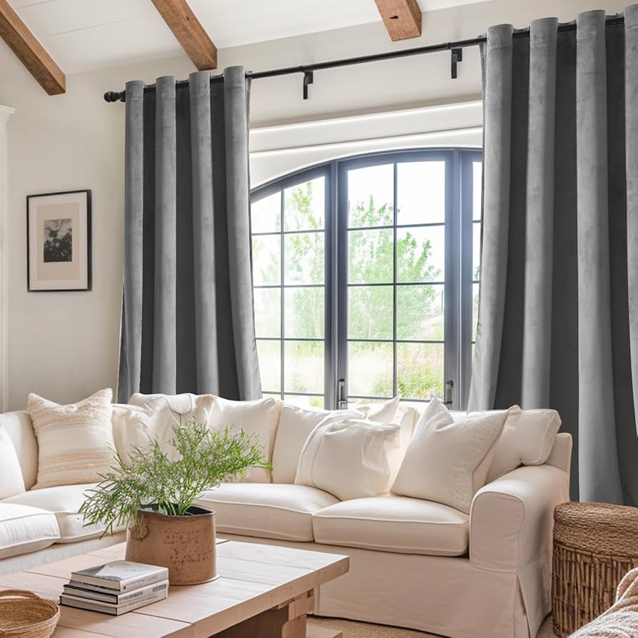 国産ベルベットのカーテン(グレー) ベルベットカーテンでシャビーシックな演出を！ようこそ大人の